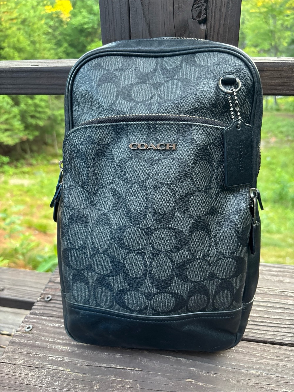 Coach Graham Pack C2932 Black Signature Crossbody Sling Bag Backpack Monogram